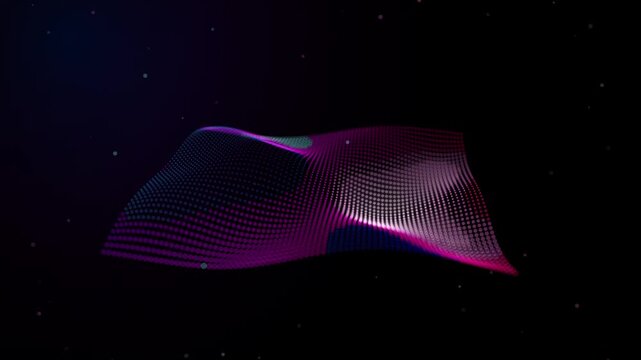 Abstract Digital Wave Form Made of Glowing Particles Floating in Dark Space Background Animation