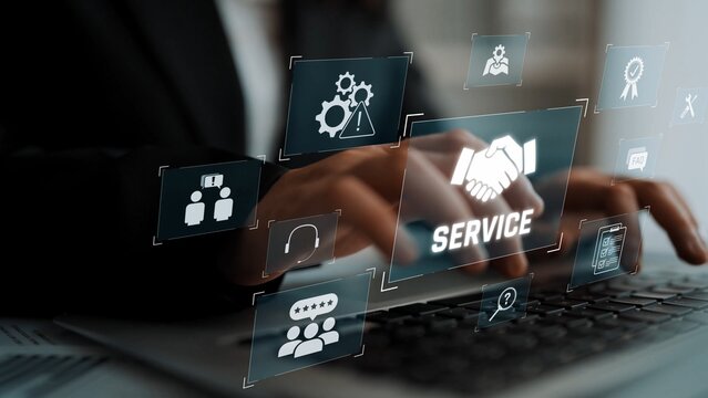 Customer service and support workflow with cooperation, communication, maintenance, and checklist icons for efficient service operation and user satisfaction Marrow