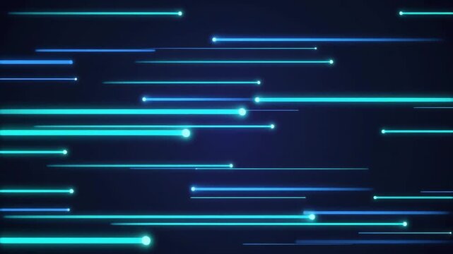 暗い紺色の背景に青とシアンの光る水平ラインが流れるデジタルアニメーション　フルHD