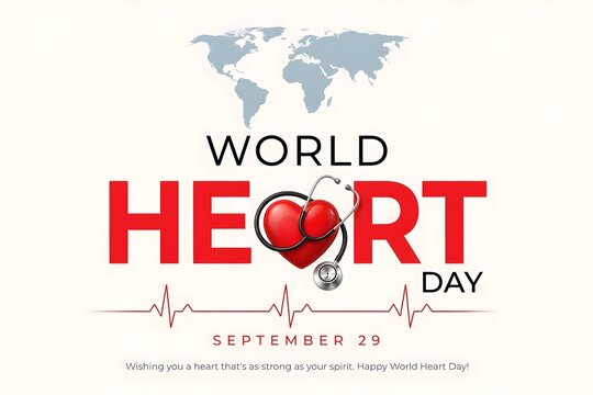 World heart day with red heart and world sign. abstract vector illustration design