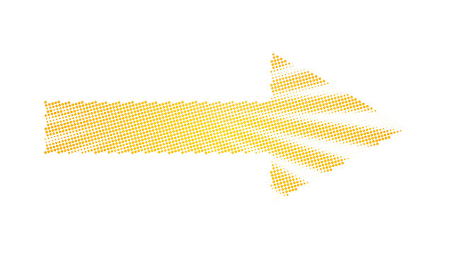 Abstract yellow arrow icon featuring a detailed halftone dot pattern for modern graphic design projects