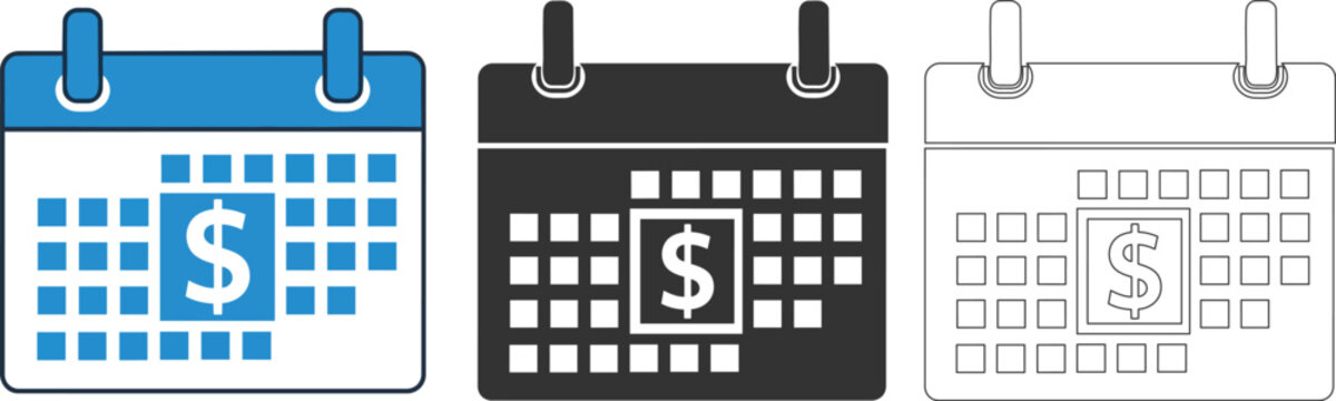 Set of three calendar icons representing financial planning and payment due dates