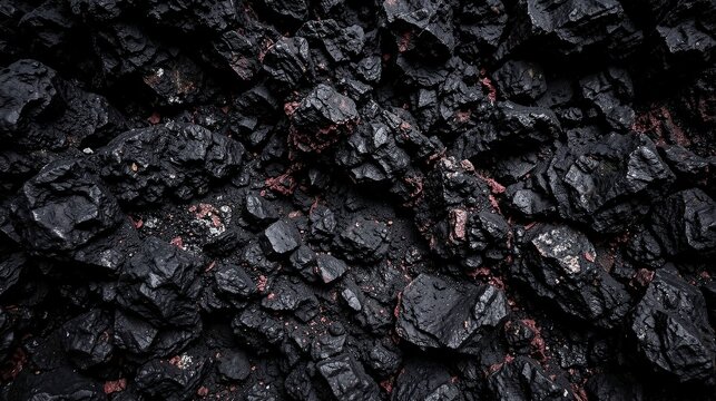 Abstract volcanic rock texture with deep black graphite and muted red mineral accents rugged