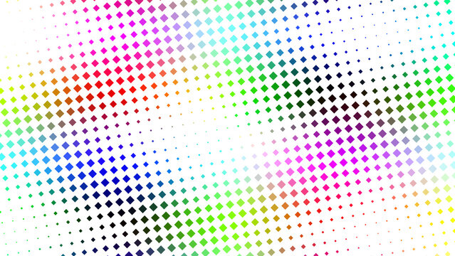 Colorful digital pattern with rainbow diamond shapes and gradient transitions on a dark contrasting grid surface