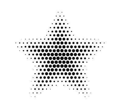 Star icon. Black shape stars isolated on white background. Silhouette faded dot for design prints. Blur halftone dots. Fades pattern starry element. Fading logo. Mark fadew figure. Vector illustration