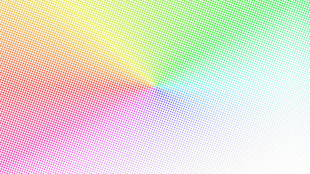 Colorful rainbow spectrum halftone pattern design radiating from a single central point of light