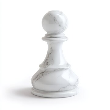 A single chess pawn made of marble stands on a white surface
