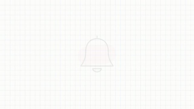 Notification bell hand drawn doodle icon drawn on and popping out, marker sketch in black ink and pink marker on squared paper