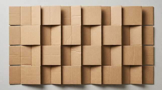 Geometric pattern of interlocking brown cardboard squares
