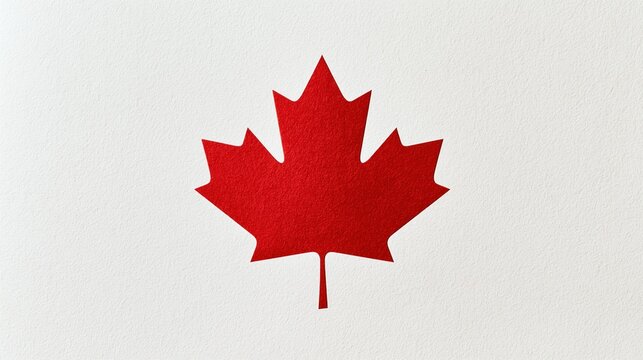 Red maple leaf on white textured paper background with clean copy space for Canada Day design or seasonal greeting card use.