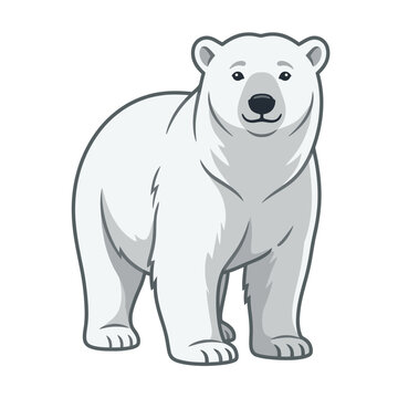 Cute cartoon polar bear standing on four legs looking forward with cartoon chara