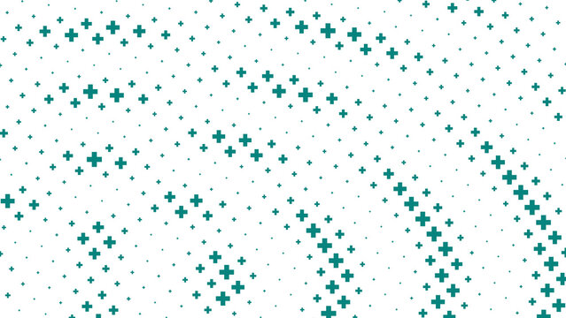 Minimalist dark background featuring a repeating pattern of bright teal medical plus signs in rows