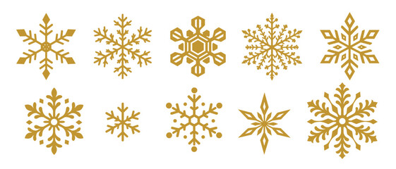 Obraz premium Gold snowflake icons with ornate crystal and geometric design