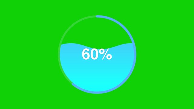 minimalist blue download button UI overlay, Digital circular loading bar animation with liquid fill, blue progress indicator isolated on green screen key, ui technology metric motion graphic