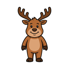 Fototapeta premium Friendly cartoon deer character looking straight ahead and smiling with reindeer