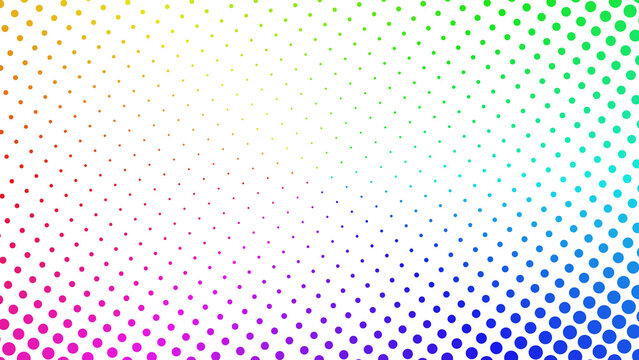 Vibrant rainbow gradient polka dot pattern creating a lively and colorful pop art graphic style