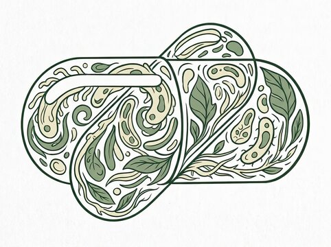 Probiotic capsules with microbiome organisms, gut health concept