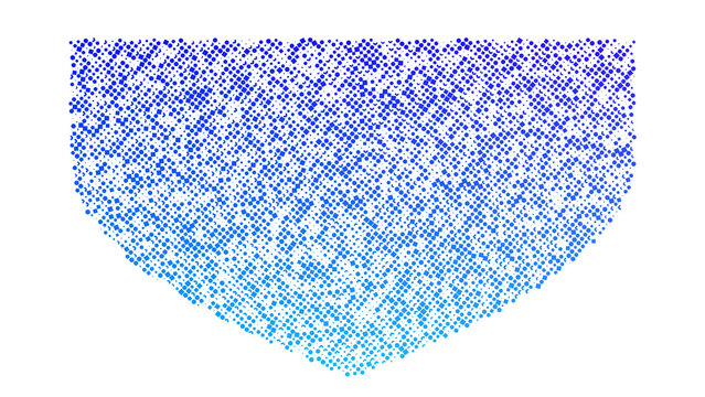 Abstract blue halftone dot geometric shape tapering into a point against a solid dark surface