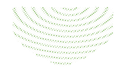 Abstract crescent moon shape made from repeating green dot patterns on a dark charcoal surface © Shahida