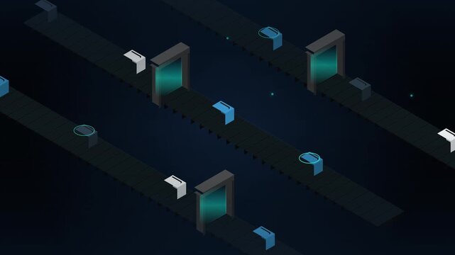 Abstract digital networking matrix: flowing data connection structure on dark background