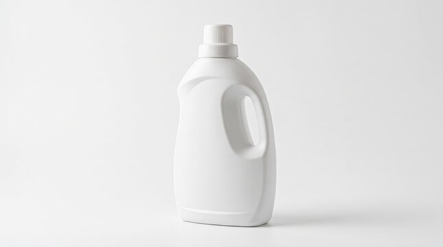 Plastic laundry detergent bottle mockup on white background with laundry soap cleaning product liquid contai