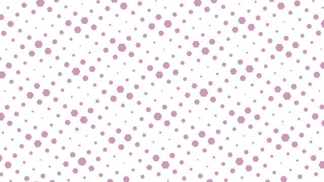 Abstract geometric pattern featuring small pink hexagon shapes arranged neatly against a deep black space