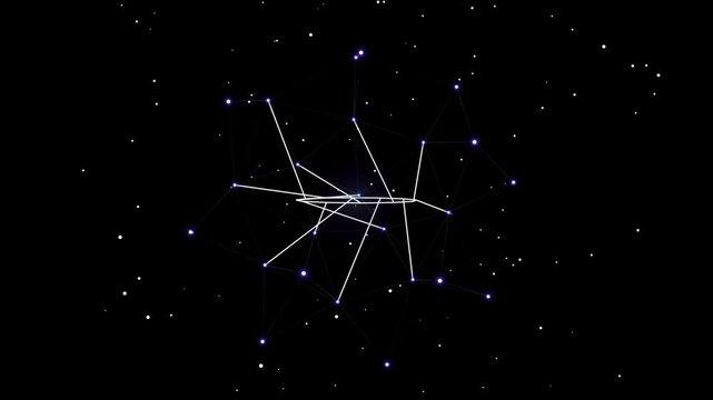 Abstract network connection growing in dark space with bokeh particles representing data flow
