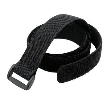 Black nylon cinch strap with plastic buckle isolated on transparent background