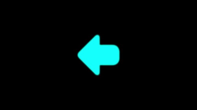 Transparent leftward arrow motion graphic on black background for digital signage, interfaces, websites, and information.