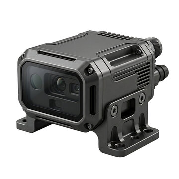 Industrial smart camera sensor for automated machine vision and quality inspection isolated on transparent background