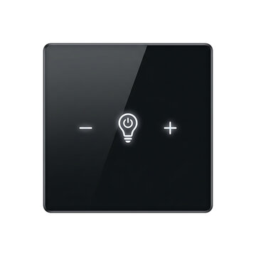 Modern black glass touch light switch with dimming control isolated on transparent background