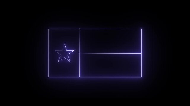 Glowing blue color neon Texas flag, USA States Texas flag icon animation on black background. 4K motion graphic,,,