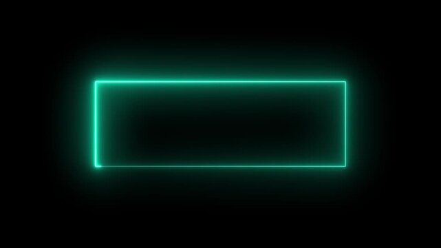 Minimalist cyan neon rectangle frame on a dark black background a glowing