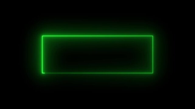 Minimalist green neon rectangle frame on a dark black background a glowing