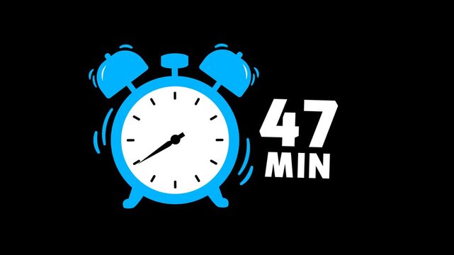 47 min timer animation on transparent background with alpha channel. Timer, clock, alarm clock icon with 47 minute timer animation video. 47 minutes clock. 4k video