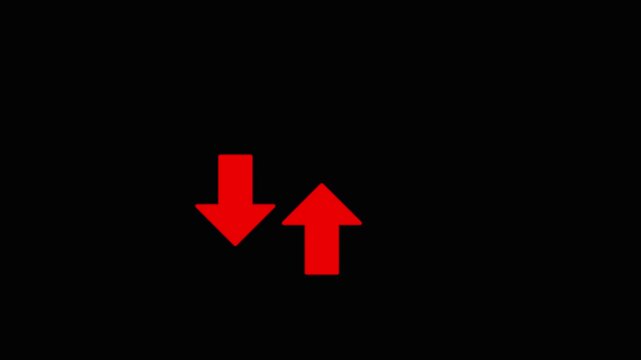 Two solid red arrows pointing in opposite vertical directions a pair of flat up and down against a black background