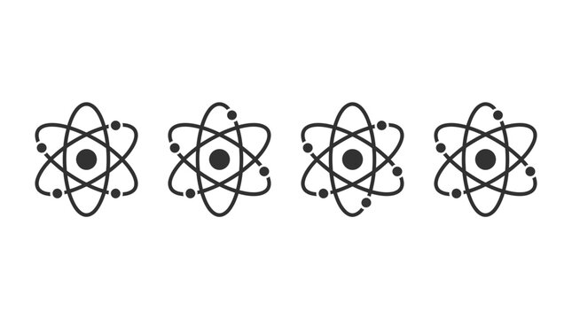 Atomic science vector illustration featuring four scientific symbols isolated on a clean white background