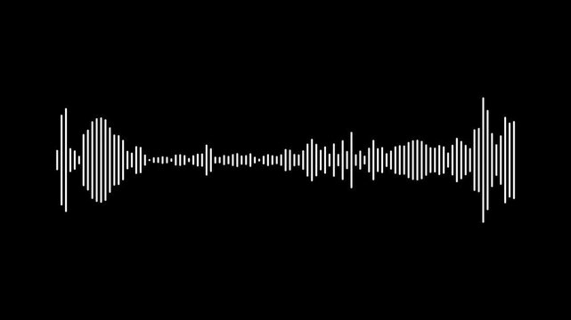 Clean white audio spectrum, transparent alpha channel, sound wave effect, minimalist music visualization, 4K audio motion graphics, sleek frequency animation on black background.