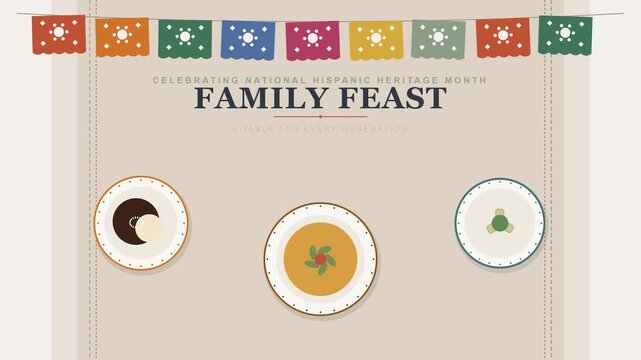 National Hispanic Heritage Month Family Feast Animation with Papel Picado