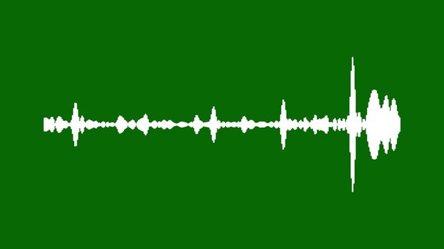 Realistic audio spectrum visualizer, white audio frequency pulse visualization, seamless digital waveform equalizer overlay, music player interface and voice recording on green background. 4k video