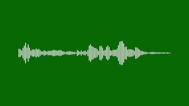 Minimalist sound wave spectrum animation, dynamic white audio visualizer music sound wave animation,  digital music frequency wave, music player interface and voice recording on green background.4k