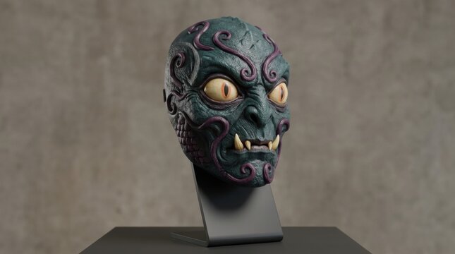 Halloween Creepy green monster mask on display