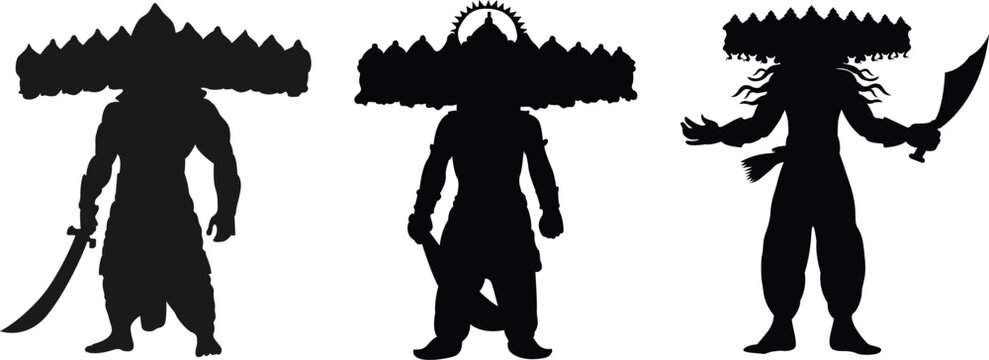 Ravana vector black silhouette dussehra puja elements  