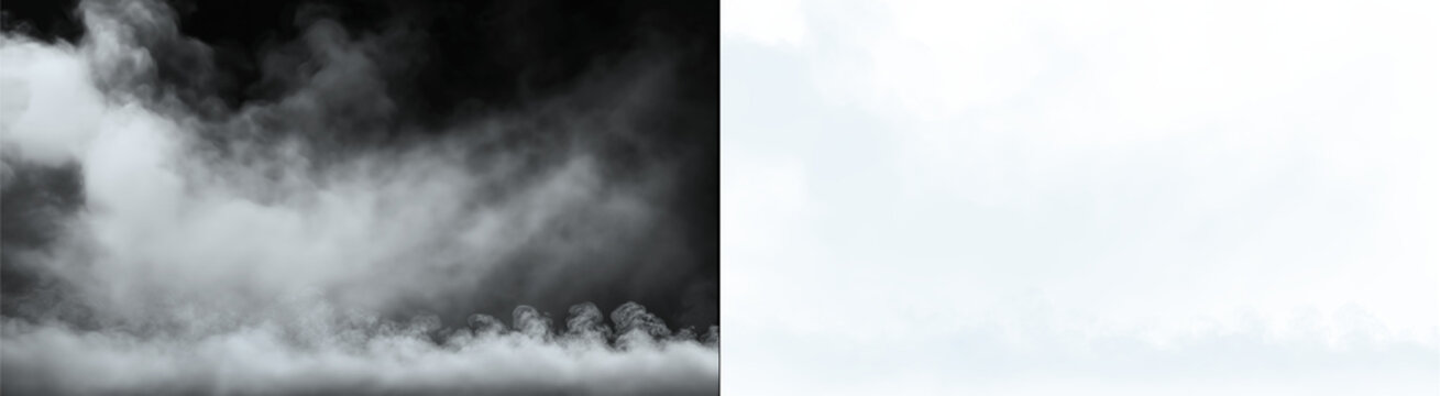 White smoke or fog rolling along the bottom, isolated on black background isolated on transparent background