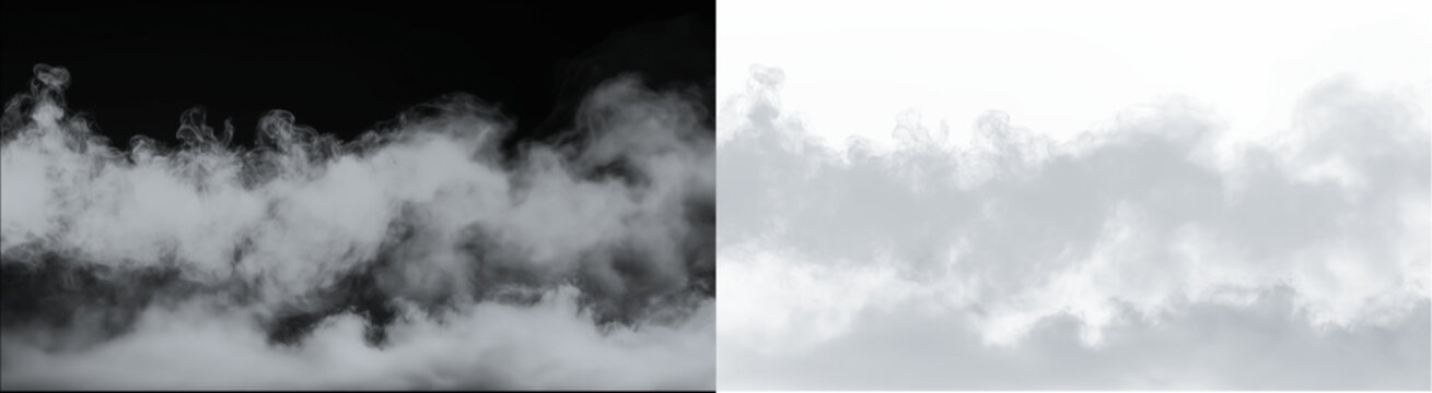 White smoke or steam isolated on black background isolated on transparent background