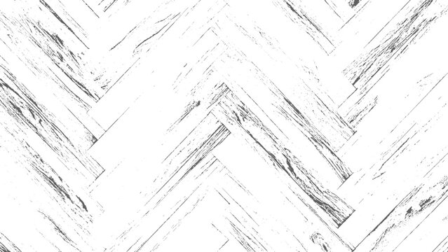 Black and white herringbone parquet pattern with distressed scratched texture