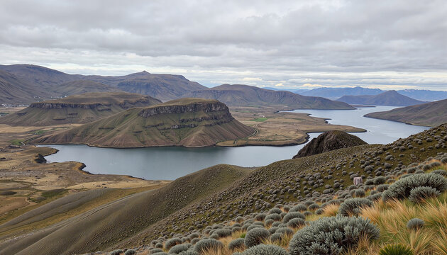 Stunning mountain landscape with calm lake, natural beauty