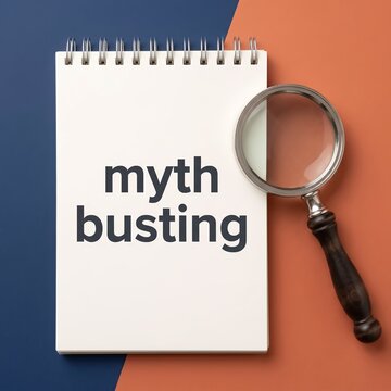 Myth busting text on spiral notepad for investigation, research, and truth-finding
