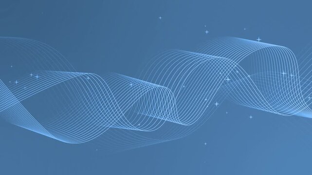 Flowing wireframe line waves Background animation, Abstract background with flowing wave lines and small star-like sparkles