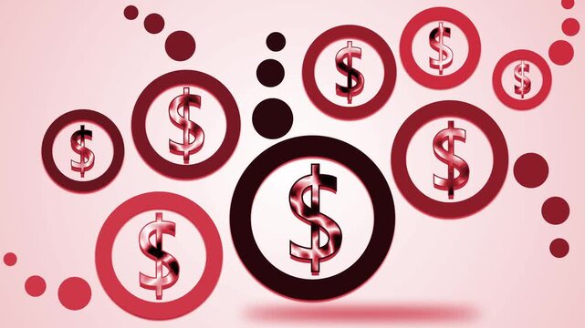 Colorful dollar signs inside circles background animation, Modern abstract finance concept for money savings investment and business themes